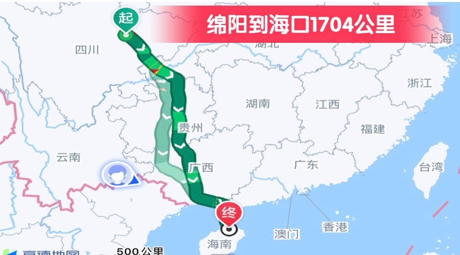 綿陽到?？?704公里
